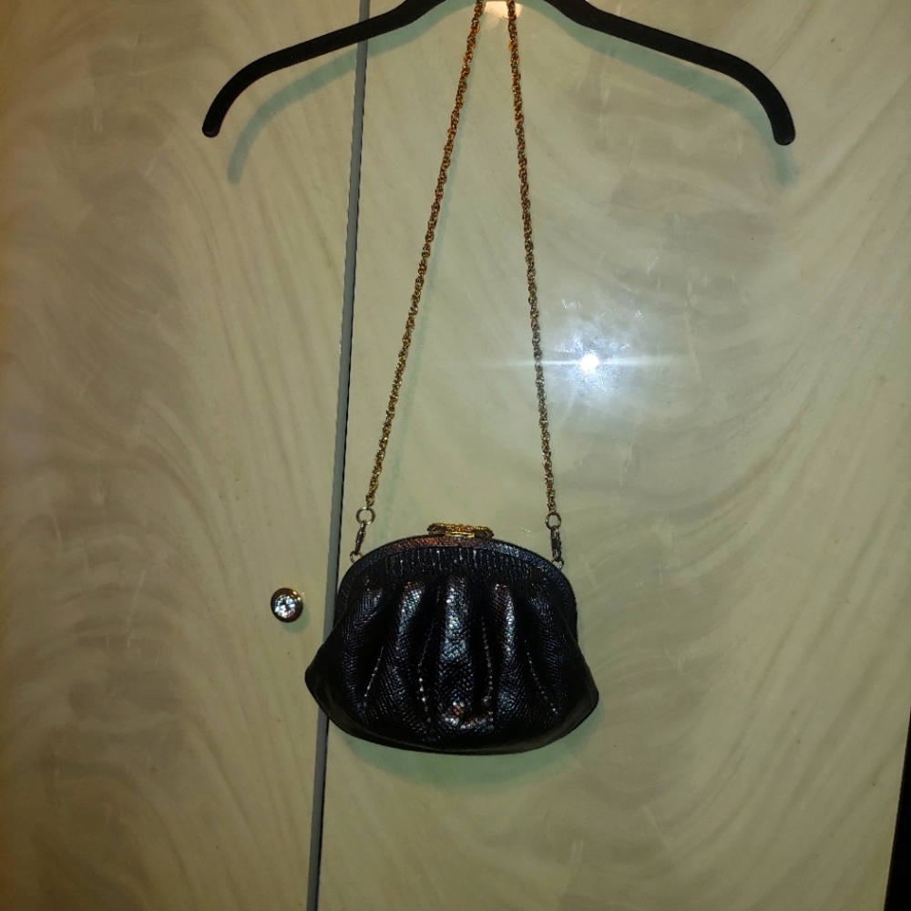 Vintage Umberto Firenze Black, Snakeskin Evening Bag with Chain Strap